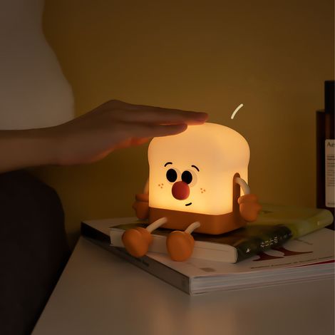 Wiederaufladbare Toast Boy Nachttischlampe mit Handyhalterung, Cartoon-Design, ideal fürs Schlafzimmer. (1/5)
