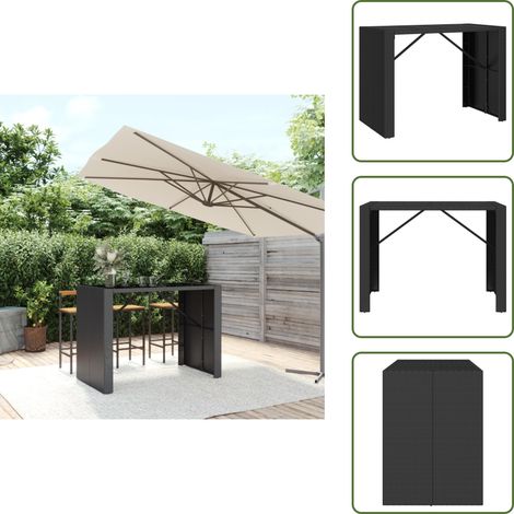 Bartisch mit Glasplatte Schwarz 145x80x110 cm Poly Rattan - Outdoor Möbel - Gartenmöbel - Esszimmerset - Balkonmöbel - Terrassenmöbeln (1/5)