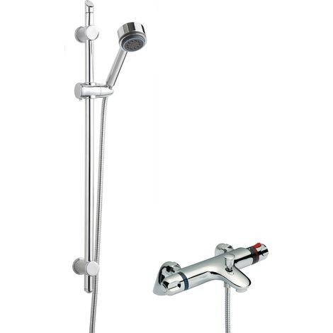 Thermostatic Bath Shower Mixer Tap & Round Multi Function Handset Slide Rail Kit Bundle - Chrome - Balterley