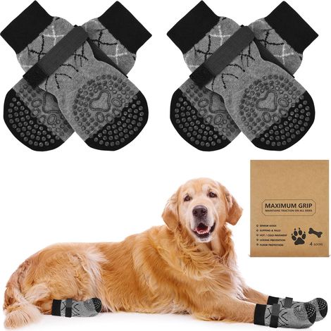 Chaussettes Antidérapantes pour Chien, 2 Paires Chaussettes pour Chien, Réglables, Protège-Pattes pour Chien avec Double Face, Chaussettes Chien Chat, XS (1/5)