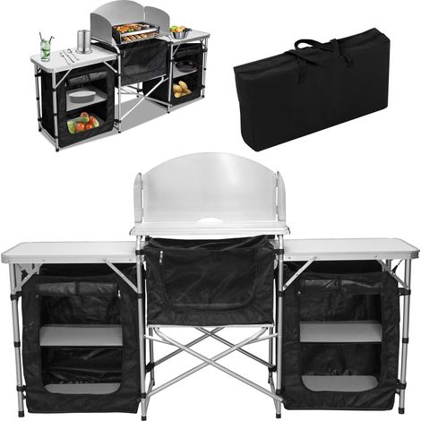 Jiubiaz 164,5 x 104 x 52 cm Cucina da campeggio pieghevole con 3 piani di lavoro – Stazione cucina da esterno con spazio di stivaggio,  Armadio da campeggio pieghevole per giardino, campeggio