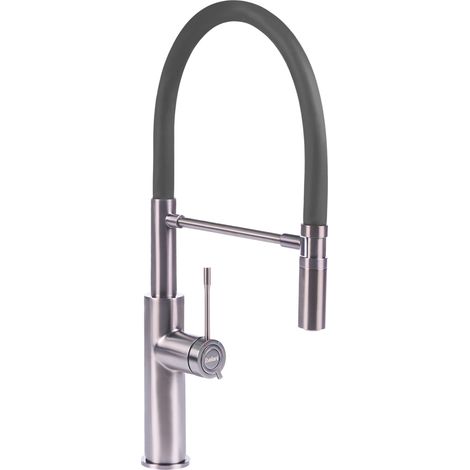 Grifo de cocina giratorio y extraíble aireador con resorte 2 modos de rociado grifo mezclador de acero inoxidable gris Arkhata
