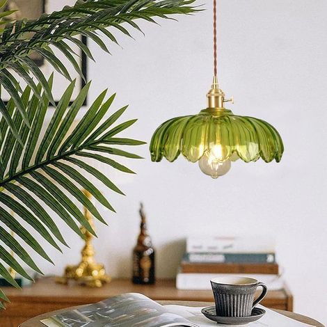 Axhup – Lustre suspension industrielle rétro en verre – Culot E27 – Luminaire pour salon, salle à manger, chambre – Vert (1/5)