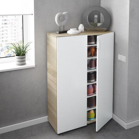 Zapatero 72x36x103 cm blanco mate y roble canadiense con 2 puertas – Suecia