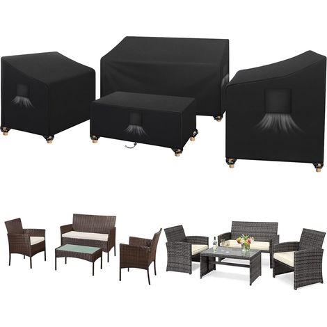 Housse de mobilier d'extérieur 210D - Lot de 4 pièces, Housses de terrasse résistantes, Ensemble pour Jardin/Veranda, Housse de Banc imperméable (Noir) (1/5)