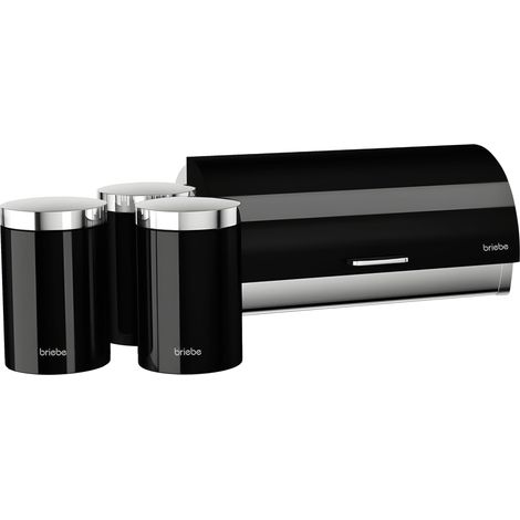 Briebe BB1161 Ensemble Boîte à Pain + 3 Boîtes de Cuisine, Rangement, Acier Inoxydable Noir/Inox