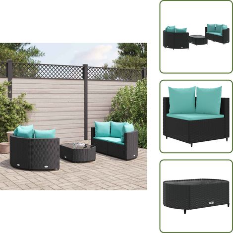 Tavolino da esterno - vidaXL Set Divani da Giardino 5 pz con Cuscini in Polyrattan Nero - Mobili da esterno