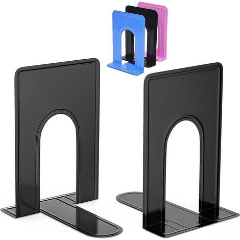 Serre-livres, supports de livres robustes en métal, serre-livres pour étagères, décoration pour la maison, le bureau ou l'école (1 paire/2 pièces, noir) (1/5)