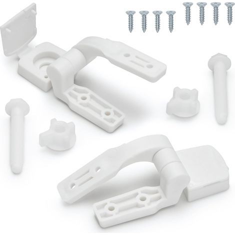 Replacement white plastic toilet seat hinge with bolts, screws and nuts (1/5)