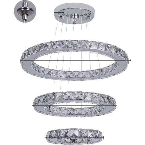Chandelier, Design en Cristal Élégant, Éclairage LED Énergétiquement Efficace, Chrome D40xD30xD20cm, Télécommande (1/2)