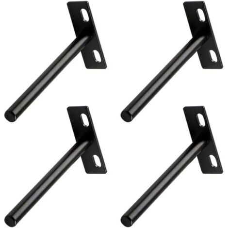 Paquete de 4 soportes invisibles en forma de T para estantes flotantes de madera ocultos, resistentes y negros.