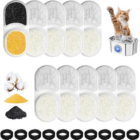 Lot de 10 filtres de fontaine pour chat compatibles avec Apauk APFSS-3201 3,2 l, avec 10 filtres pour fontaine à eau pour chat et 10 éponges, filtre à charbon pour fontaine à eau pour chat (1/5)