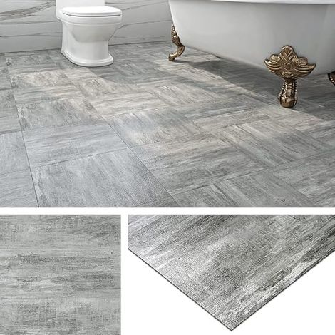 16 PVC Adhesive Floor Tiles 30 x 30 cm Lino Wood Effect Grey Imitation Parquet Adhesive Floors for Bedroom Washable Tiles Adhesive Floors Kitchen Bathroom Corridor (1/5)