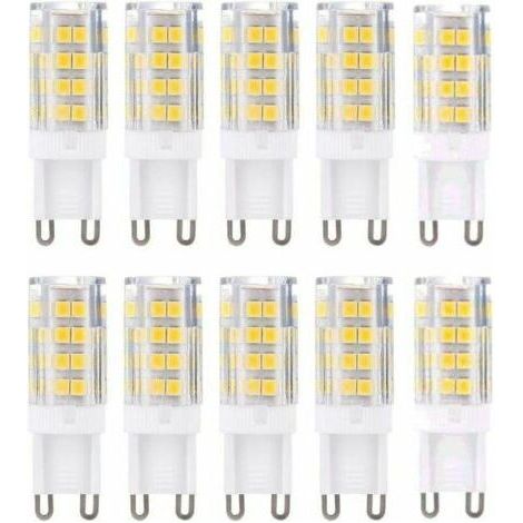 Lot de 10 ampoules LED G9, blanc chaud 3000 K 5 W équivalent à des ampoules halogènes 40 W 420 lumens non dimmables. (1/4)