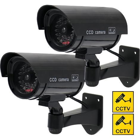 Lot De 2 Caméra Factice Extérieur, Caméra De Surveillance avec LED, Caméra Factice Extérieur, Caméra Factice Intérieur Extérieur Solaire, Caméras Factices avec LED, pour La Maison Et Le Bureau (1/5)