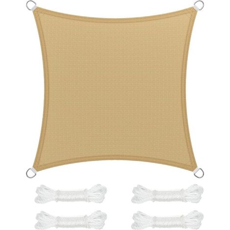 Voile d’Ombrage 3.6 x 3.6 m, Protection Solaire en Tissu HDPE, Respirant, Perméable à l’Eau, pour Terrasse, Jardin, Balcon, Camping, Carré, Concave, Jaune Sable (1/5)