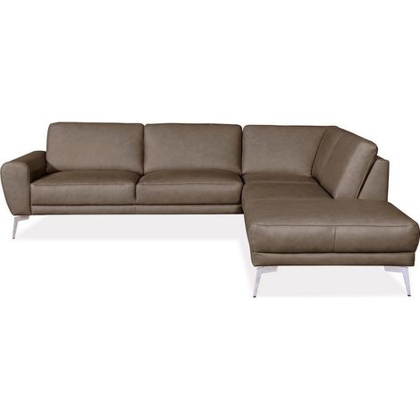 Canapé d'angle en 100% TOUT cuir italien de prestige 6/7 places SPANIA, marron cognac, taupe (vers moka)droit