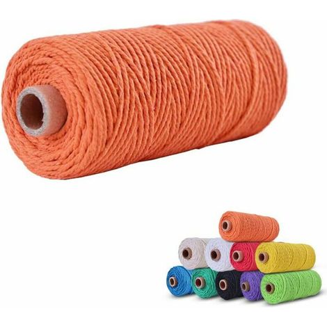 Ficelle Jute Coton 3mm x 100m, Coton Naturelle Cordelette, Corde Macramé Decorative Chanvre Tressée DIY Travaux Manuel pour Emballage Cadeau Décoration Artisanat Suspendues (Orange)