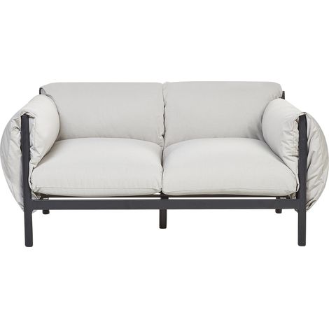 Sofá 2 plazas de metal gris claro negro cojines de tela impermeable Esperia