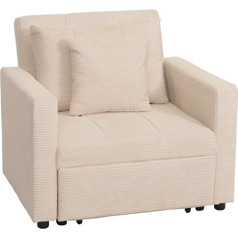 Poltrona letto relax letto aggiuntivo schienale regolabile superficie letto 197x100 cm tessuto velluto a coste crema-beige 040006252