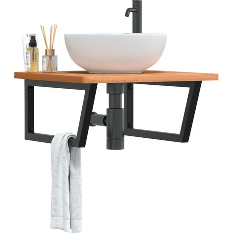 Waschbeckenregal Wandmontage Stahl und Massivholz Buche
