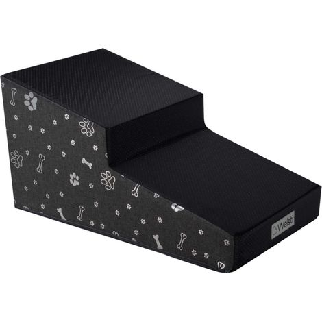 Scala per cani Welsti 30 cm 2 gradini inclinati grigio scuro con stampa argento ingresso in tessuto antiscivolo nero (1/5)