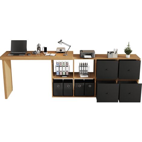 ELVMI Eckschreibtisch Drehbar mit 4 Fächern und 4 Schubladen, aus MDF, Büro, Schwarz und Eiche (1/5)
