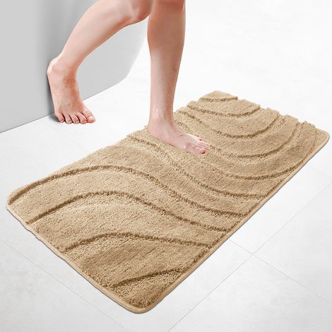 VOUNOT® Badematte Rutschfeste, Mikrofaser Badezimmerteppich Wellenmuster 60x110cm Beige