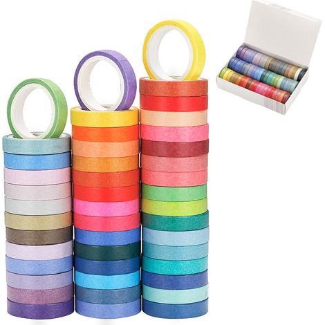 Ruban Adhesif Créatif - 60 Rouleaux - 8 mm de Largeur - 4 m de Longueur - Papier Détachable - Pour Scrapbooking, Journaling et Codage Couleur (1/5)