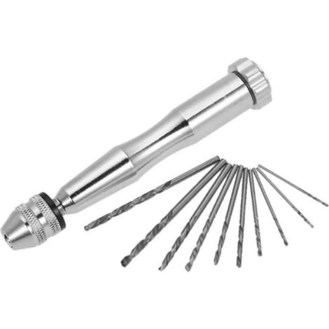Mandrin de perceuse manuelle et 10 forets, gamme de serrage de 03 à 35 mm pour bois, plastique, fabrication de bijoux et PCB Craft (1/2)