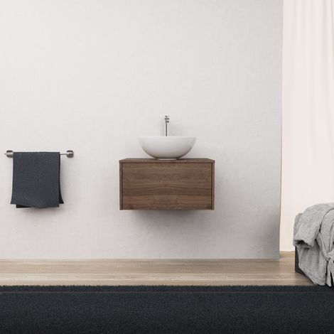 Inda - Badezimmerschrank 1 Schublade L.60 mit Aufsatzwaschbecken / Braune Eiche - Diamante
