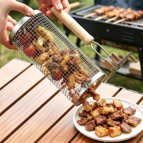 Lot de 2 paniers à griller en acier inoxydable, accessoires pour barbecue d'extérieur, robustes (1/3)