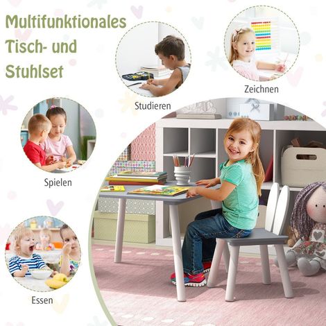 Mesa infantil con 2 sillas 3 piezas grupo de asientos para ninos con patas de madera maciza gris