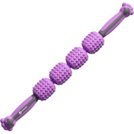 Bâton de massage musculaire en silicone à quatre billes - Bâton de massage texturé à main pour les mollets, les jambes, les épaules et le cou - 57 cm - Violet-AquaForge (1/3)