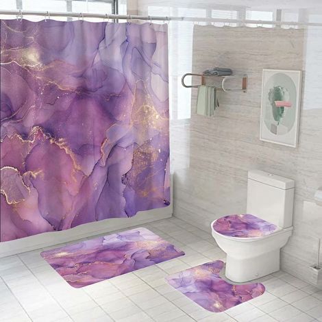 Rideau de douche effet marbre violet, kit de rideau de douche en tissu au décor moderne abstrait pour baignoire, rideau de douche luxueux pour salle de bain (72 po L x 72 po H) (1/5)