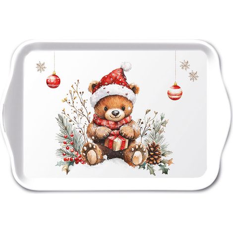Mini-plateau en mélamine ourson de noël avec cadeau (1/2)