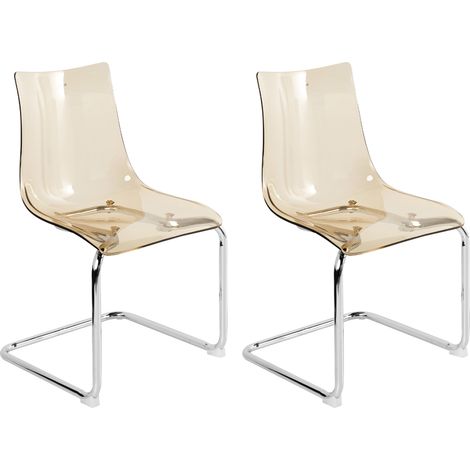 Conjunto de 2 sillas de comedor moderno asiento cantilever de plástico naranja transparente Marshall (1/5)
