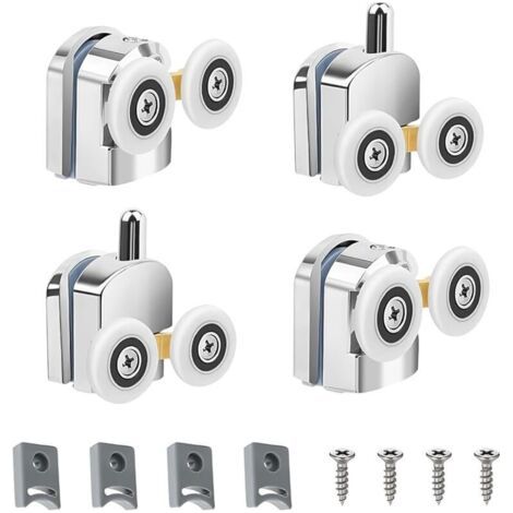 Roulettes de Porte de Douche, Lot de 4 roulettes porte de douche doubles 23 mm, durables et silencieuses, pour portes en verre de 3 à 6 mm d'épaisseur (23 mm) (1/4)
