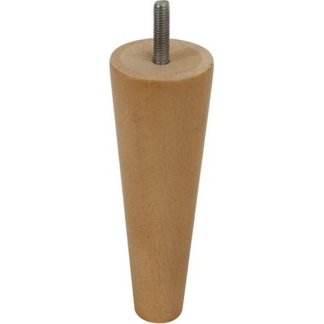 Pied de meuble conique fixe hêtre brut blanc/beige/naturel 15 cm – Charge 50 kg – Fixation à vis – Certification FSC – Cime