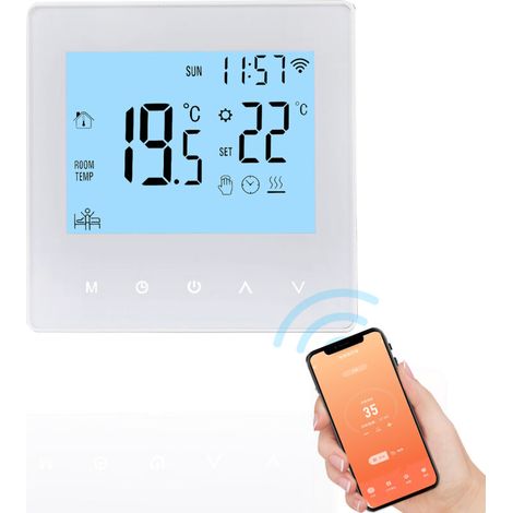 Tuya Smart WiFi Thermostat, Programmable Digital LCD Display, Underfloor Heating Temperature Controller, Smart Digital Wall Thermostat, White, BL-1, 3A, for Underfloor Heating (1/5)
