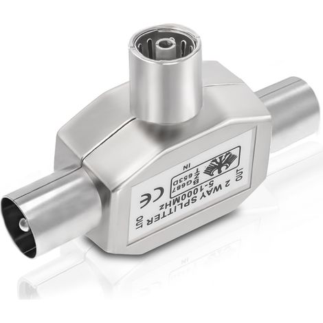 Répartiteur Satellite 2 Voies Double Prise Antenne TV Splitter Antenne TV TNT, Couplage en T, 1 TV Femelle à 2 TV Mâle, Connecteur Adaptateur Coaxial (1/5)