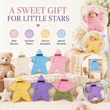 Kit de matériel violetCouverture bébé étoile au crochet faite main avec capuche, tenue tricotée légère et respirante pour nouveau-né, adorable déguisement pour séance photo en studio (1/4)