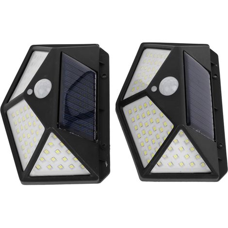 2er-Set Solar-Wandleuchten für den Außenbereich, 100 LEDs, 4 Seiten, Bewegungssensor, wasserdicht, hohe Helligkeit, kabellos (1/5)