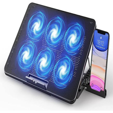 1 Support refroidissement ordinateur, 6 ventilateurs silencieux, 7 hauteurs réglables, 2 ports USB, grille métal, 12-17,3 pouces (1/5)