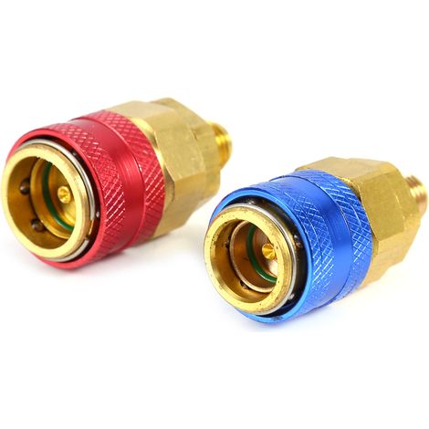 Conectores R134a para manómetros de aire acondicionado automotriz, adaptadores de cobre para conexión rápida en la parte superior e inferior.