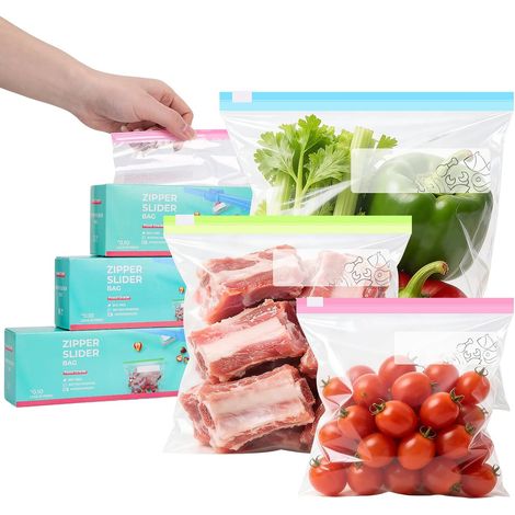 55 Pieces Reusable Freezer Bags, Zip Freezer Bag, Freezer Bag, Three Sizes Food Bags with Zip Closure for Preserving Fruit, Vegetables and Meat (1/5)
