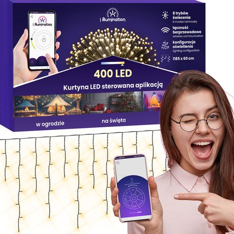 Cortina LED para todas las estaciones controlada por la aplicación, decoración de luces 400 guirnaldas