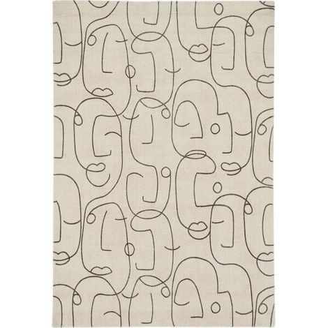 Tapis salon et chambre en laine 160x230 beige rectangle fait à la main (1/5)