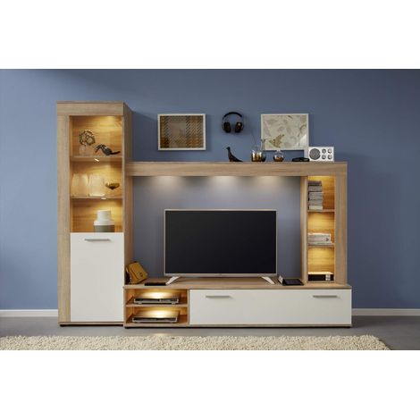 Ensemble meuble TV 3 pièces mélaminé chêne clair Aldo (1/5)