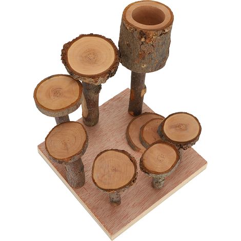 Échelle d'escalade pour petits animaux, en bois de pommier naturel, avec distributeur de nourriture et jouet à mâcher pour hamster, modèle colonne, petite taille. (1/5)